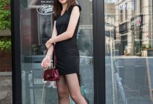 SIW斯文传媒 韩版黑色紬缎裙摆不对称连衣裙 - 芳榕 [63P]-美图岛