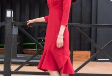 SIW斯文传媒 047 火红立领七分袖别致鱼尾裙 - 新芳 [65P-152M]-美图岛